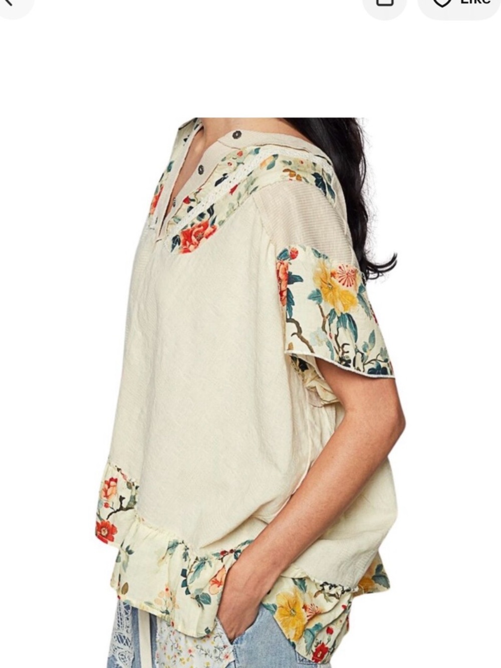 POL Beige Textured Ribbed Short Sleeve Ruffle Hem Relaxed Oversized Top Size S - Picture 2 of 14